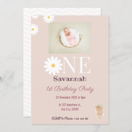 Invitación de cumpleaños a los Daisies rosados Pas