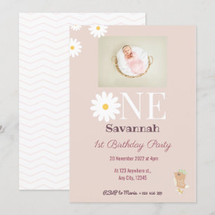 Invitación de cumpleaños a los Daisies rosados Pas