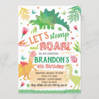 Invitación de cumpleaños a los dinosaurios de Cute