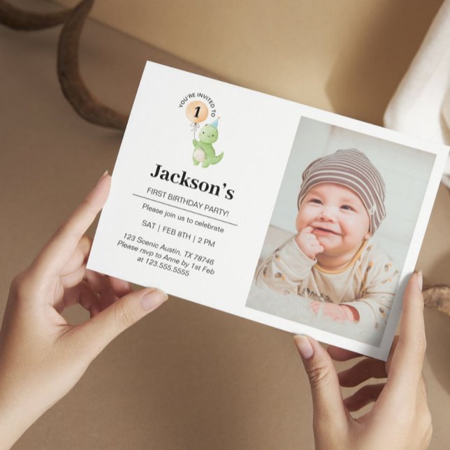 Invitación de cumpleaños a los dinosaurios de Cute (Cute First Birthday Dino)