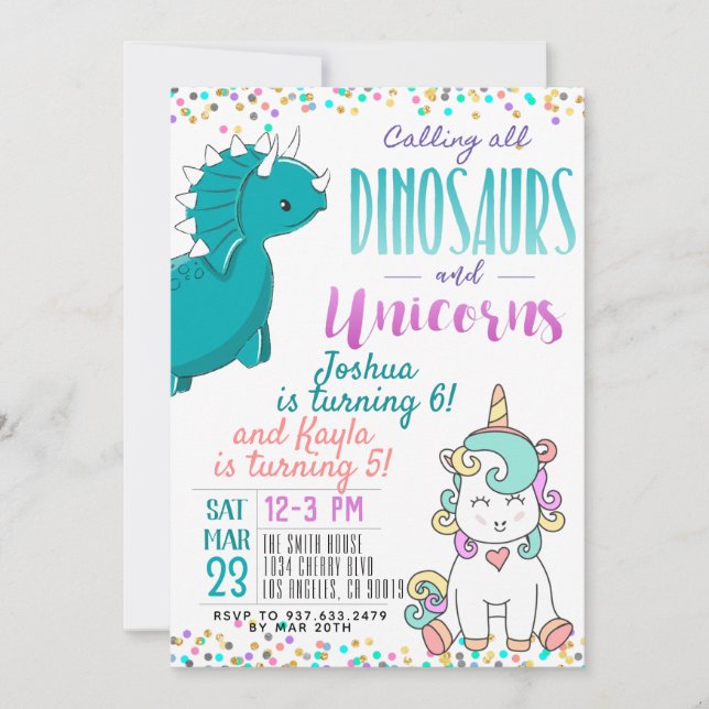 Invitación de cumpleaños a los dinosaurios de Unic (Anverso)