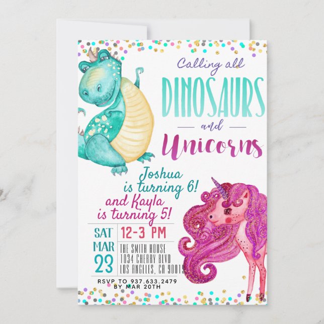Invitación de cumpleaños a los dinosaurios de Unic (Anverso)