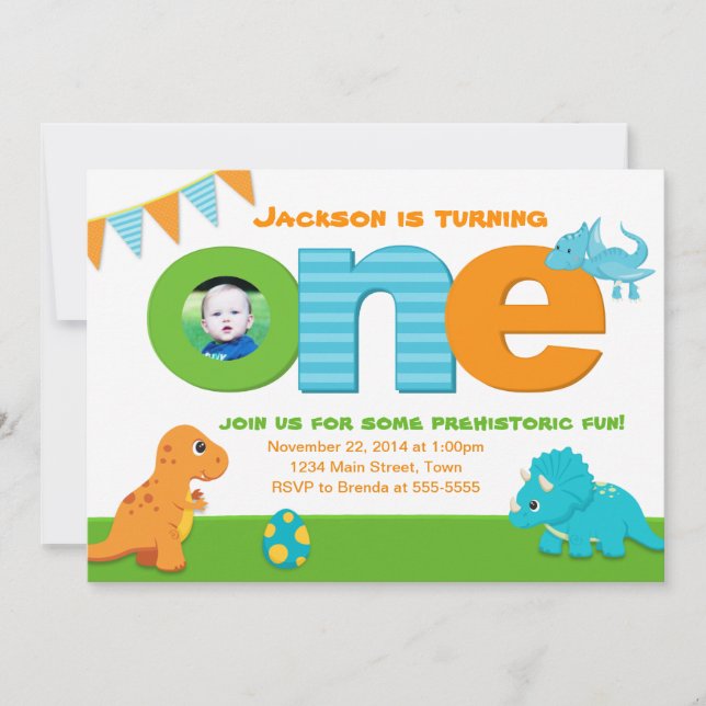 Invitación de cumpleaños a los dinosaurios Primer  (Anverso)