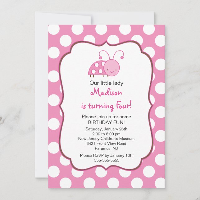 Invitación de cumpleaños a los dulces bugs rosados (Anverso)