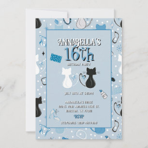 Invitación de cumpleaños a los gatos de corazón az