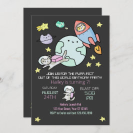 Invitación de cumpleaños a los gatos del espacio e