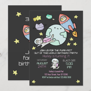 Invitación de cumpleaños a los gatos del espacio e