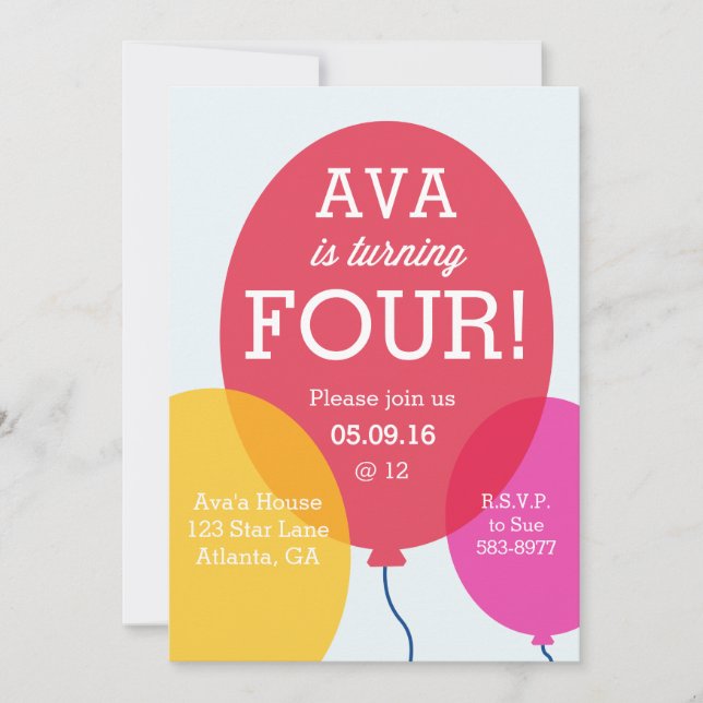 Invitación de cumpleaños a los globos (Anverso)