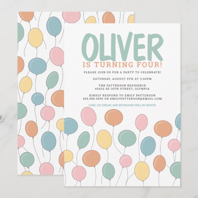 Invitación de cumpleaños a los globos (Anverso / Reverso)