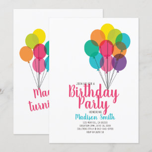 Invitación de cumpleaños a los globos de colores y