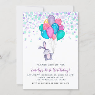 Invitación de cumpleaños a los globos de conejo co