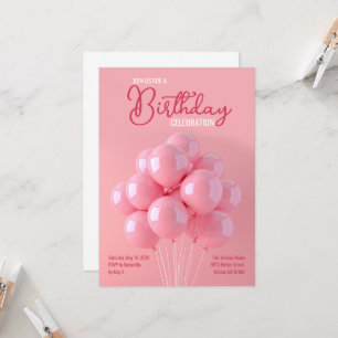 Invitación de cumpleaños a los globos rosados