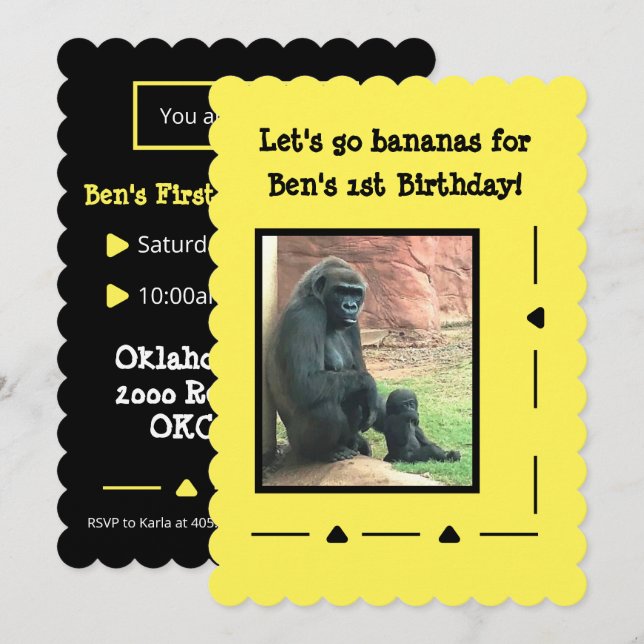 Invitación de cumpleaños a los gorilas go bananas (Anverso / Reverso)