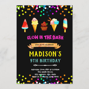 Invitación de cumpleaños a los helados de neón
