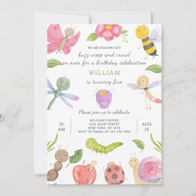 Invitación de cumpleaños a los insectos (Anverso)