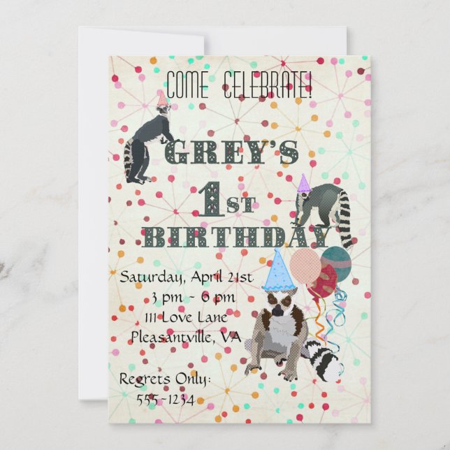 Invitación de cumpleaños a los Lemurs (Anverso)