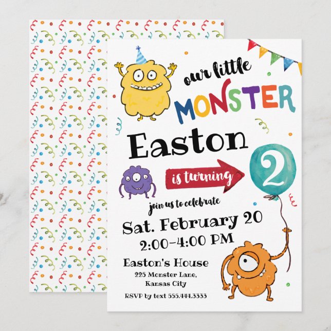 Invitación de cumpleaños a los monstruos (Anverso / Reverso)