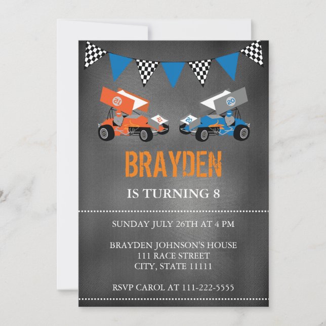 Invitación de cumpleaños a los niños a la carrera  (Anverso)