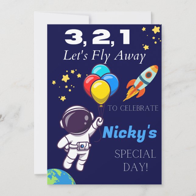 Invitación de cumpleaños a los niños astronautas (Anverso)