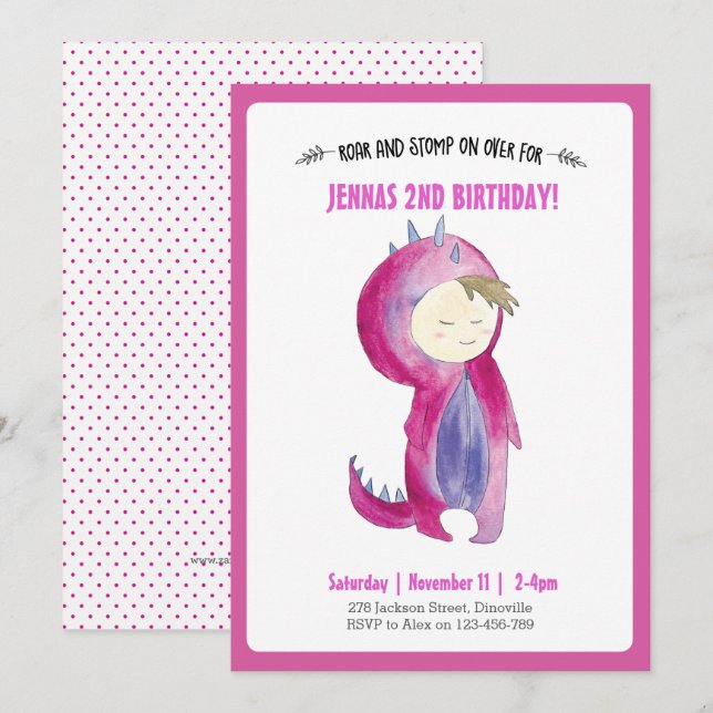 Invitación de cumpleaños a los niños Chicas de din (Anverso / Reverso)