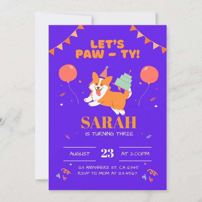 Invitación de cumpleaños a los niños con pipa mora (Anverso)