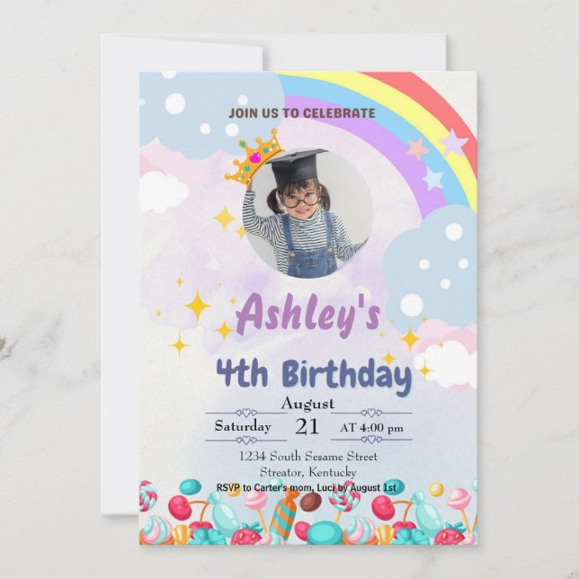 Invitación de cumpleaños a los niños de Candy Land (Anverso)