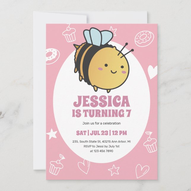 Invitación de cumpleaños a los niños de Cute Honey (Anverso)