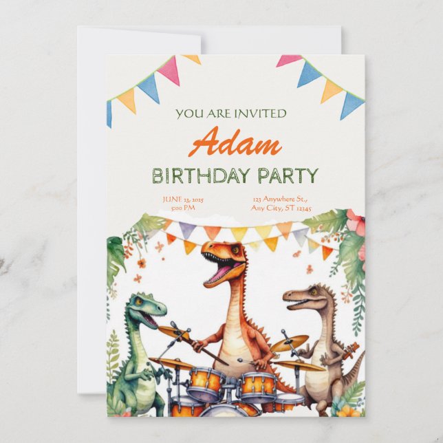 Invitación de cumpleaños a los niños de Dinosaurio (Anverso)
