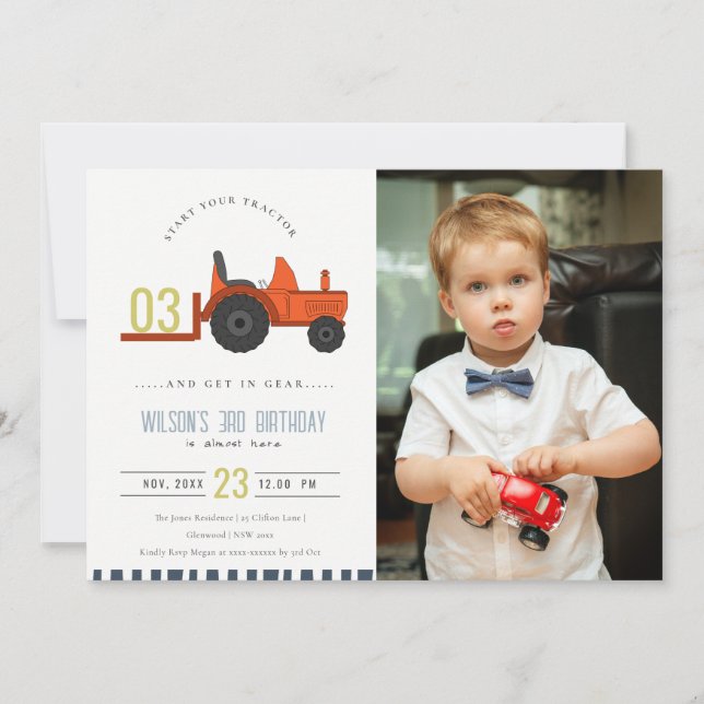 Invitación de cumpleaños a los niños de foto de Tr (Anverso)