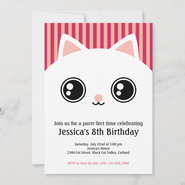 Invitación de cumpleaños a los niños de gatos de g (Anverso)