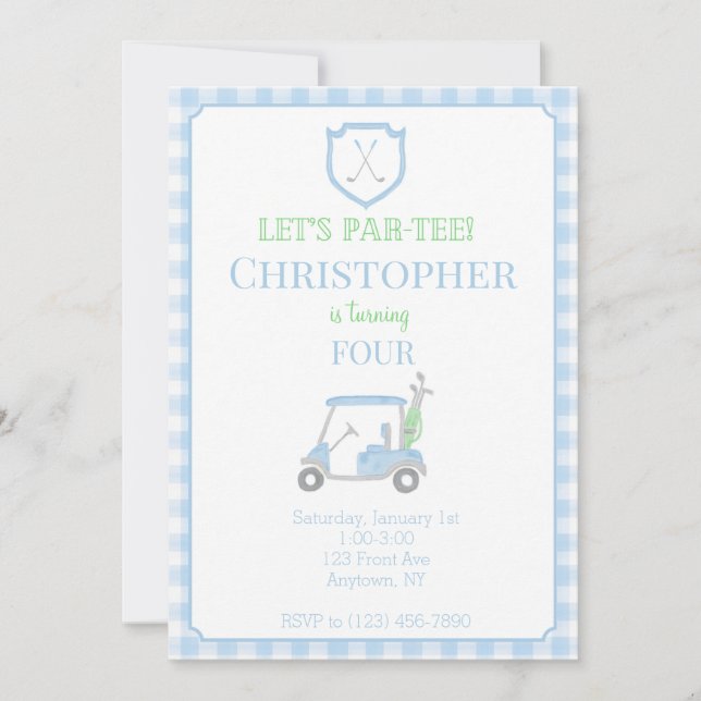 Invitación de cumpleaños a los niños de Par-Tee (Anverso)