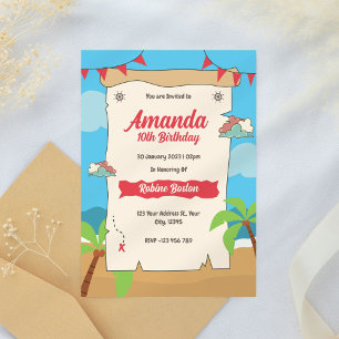 Invitación de cumpleaños a los niños de Pirate Map