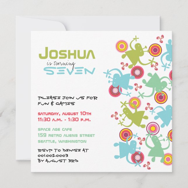 Invitación de cumpleaños a los niños de Retro Groo (Anverso)