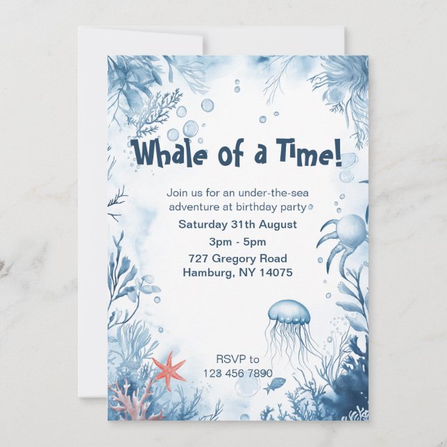 Invitación de cumpleaños a los niños del Océano ba (Reverso)