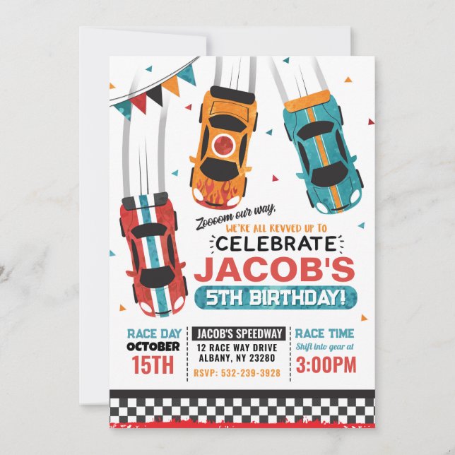 Invitación de cumpleaños a los niños por Carreras  (Anverso)