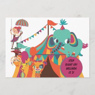 Invitación de cumpleaños a los niños retro Circus