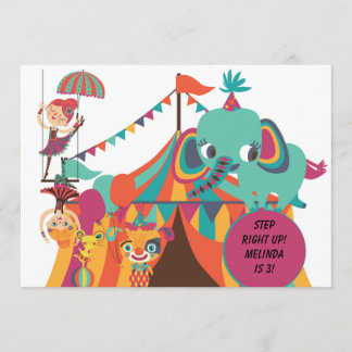 Invitación de cumpleaños a los niños retro Circus