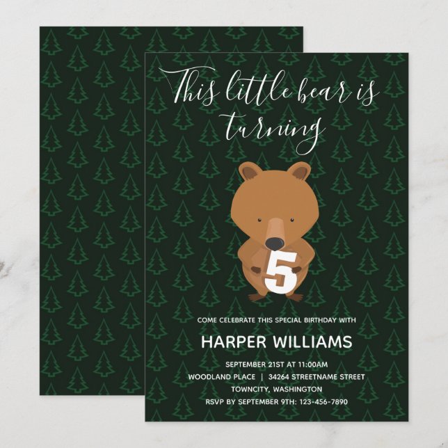 Invitación de cumpleaños a los niños rusos con oso (Anverso / Reverso)