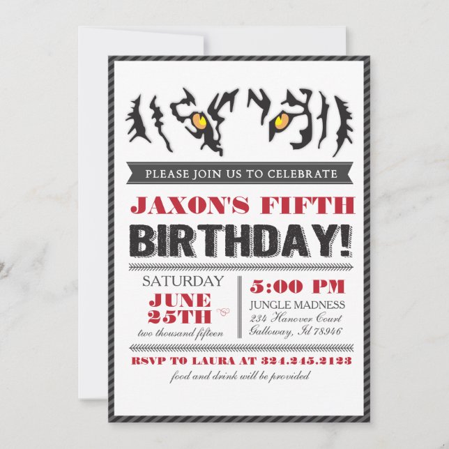 Invitación de cumpleaños a los ojos de tigres mode (Anverso)
