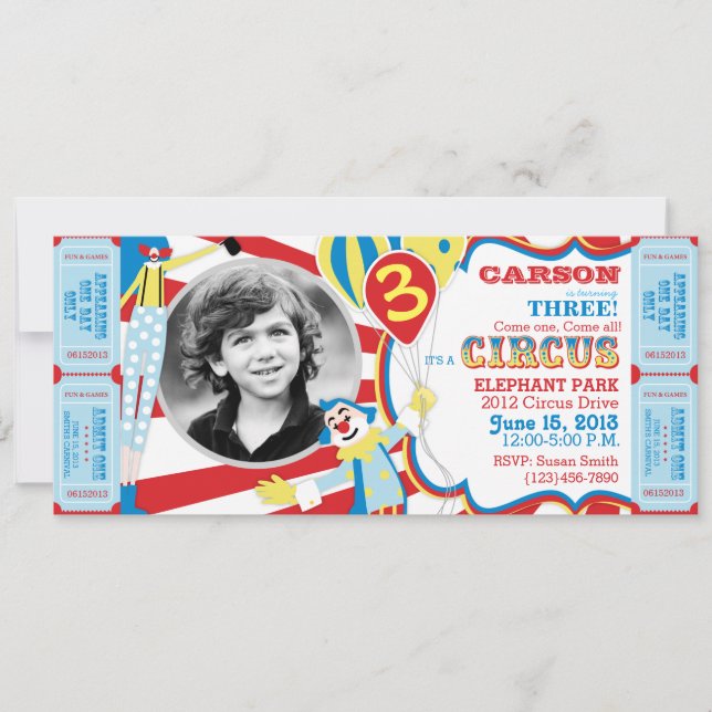 Invitación de cumpleaños a los payasos de Circus (Anverso)