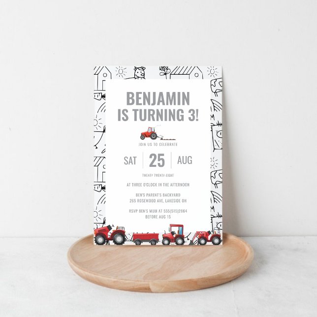 Invitación de cumpleaños a los tractores agrícolas (Farm Tractors Theme Birthday Invitation)