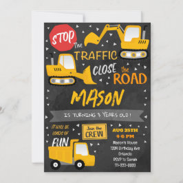 Invitación de cumpleaños a los vehículos de constr