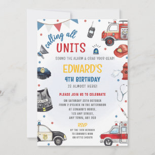 Invitación de cumpleaños a los vehículos de emerge