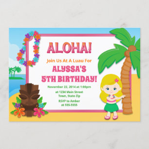 Invitación de cumpleaños a Luau Chica Hula