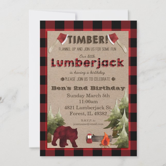 Invitación de cumpleaños a Lumberjack (Anverso)
