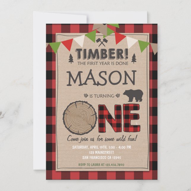 Invitación de cumpleaños a Lumberjack Cumpleaños d (Anverso)