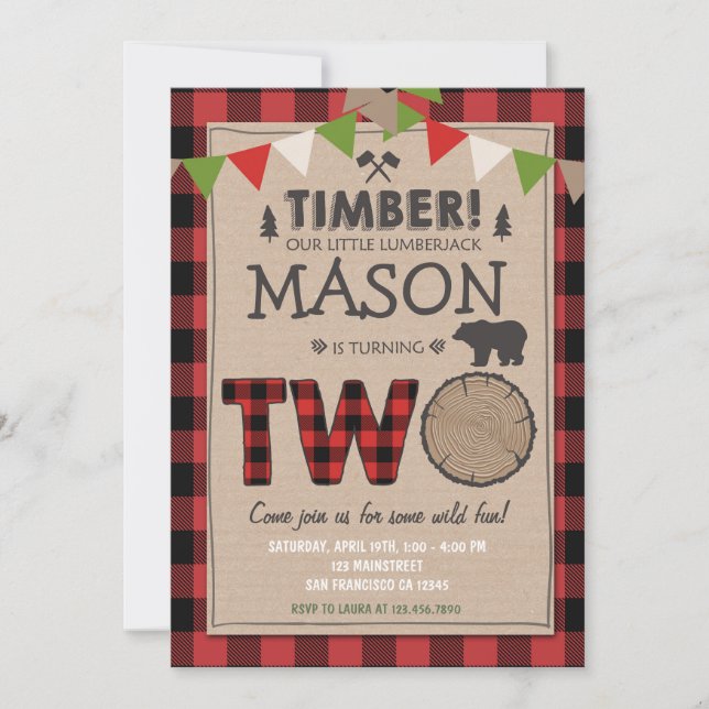 Invitación de cumpleaños a Lumberjack Cumpleaños d (Anverso)