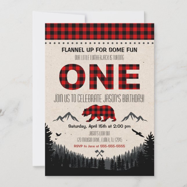 Invitación de cumpleaños a Lumberjack Cumpleaños d (Anverso)