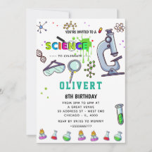 Invitación de cumpleaños a Mad Science Fiesta