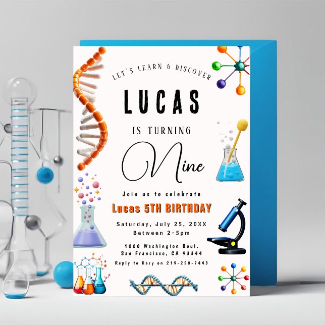 Invitación de cumpleaños a Mad Science Fiesta (Subido por el creador)